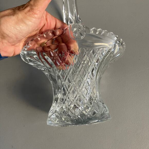 Princes House Cut Crystal Glass Basket Gift House Decor w/ Handle 10" - Picture 6 of 8